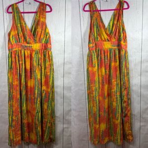 Ellen Weaver Boho Tie Dye Sundress Orange Yellow Size M Festival Cottagecore